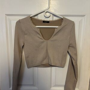 Forever 21 Taupe Long Sleeve Crop Top